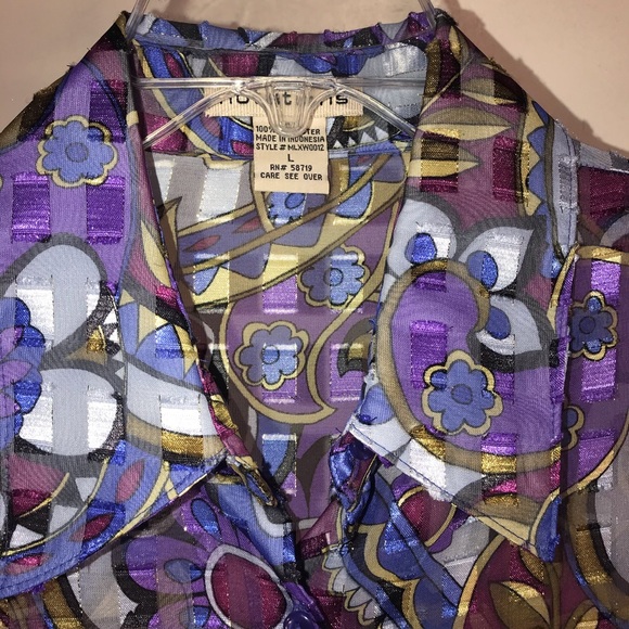 Vintage Semi Sheer Block Print Blouse - Picture 5 of 10